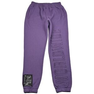 boohooMAN Sweatpants Mens Medium Purple Worldwide 3D Embossed Fleece Joggers M